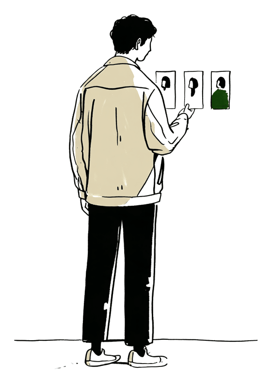 キャリアアドバイザーのカードを並べて選んでいるイラスト